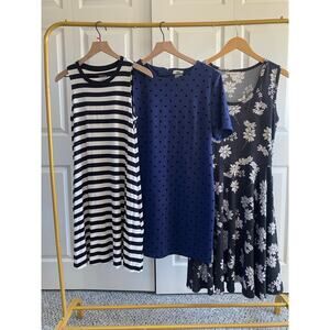 Casual Dress Bundle Sleeveless Stripes & Daisy Floral, Short Sleeve Dots Sz Med
